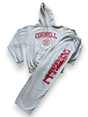 Cornell University Champion Gray Hoodie Sweatshirt Sweatpants Set Size Medium